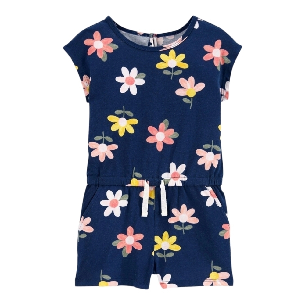 Carter's Navy Blue Floral Jersey Romper - Size 8